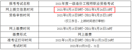 青海2021年一級造價工程師考試報名時間為8月16日-24日