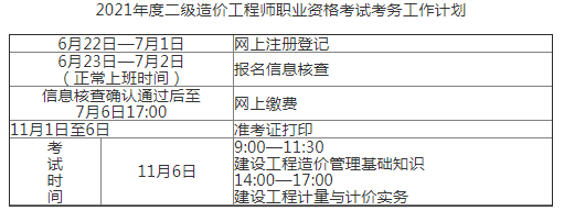江西2021年二級(jí)造價(jià)工程師考試?yán)U費(fèi)時(shí)間